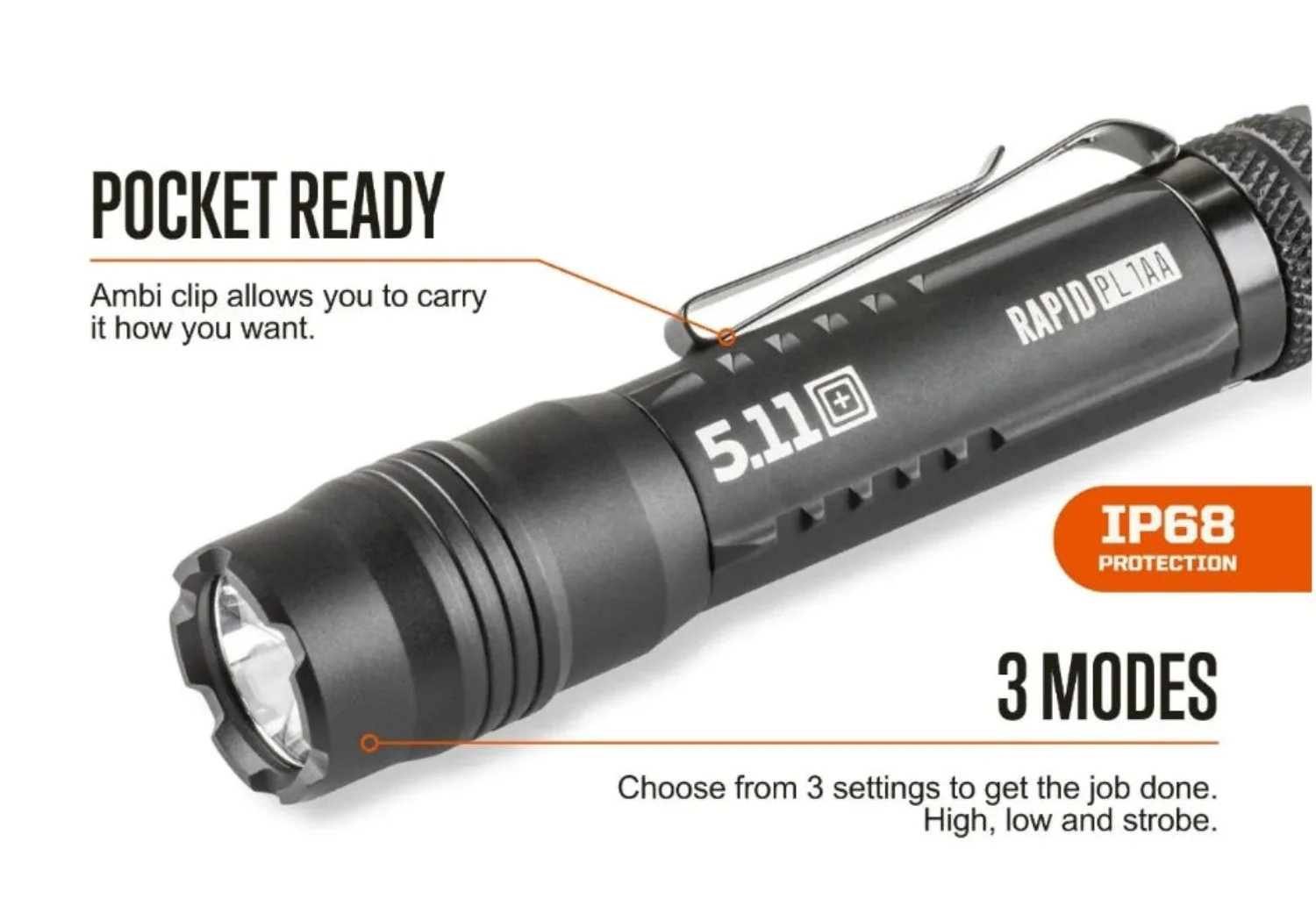 5.11 Tactical Rapid PL 190-330 Lumens Clip Flashlight - Image 3