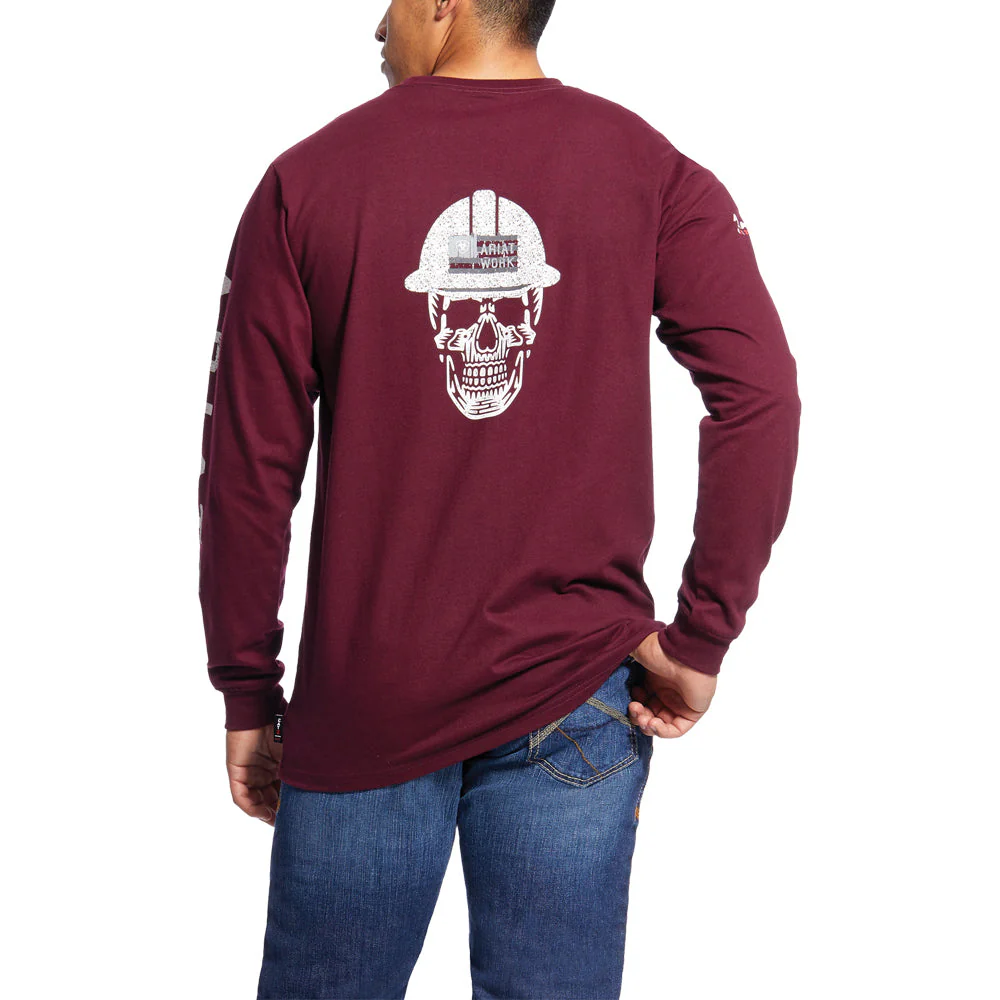 Ariat Men's Flame Resistant Roughneck Skull Graphic Long Sleeve T-Shirt_Malbec - Image 2