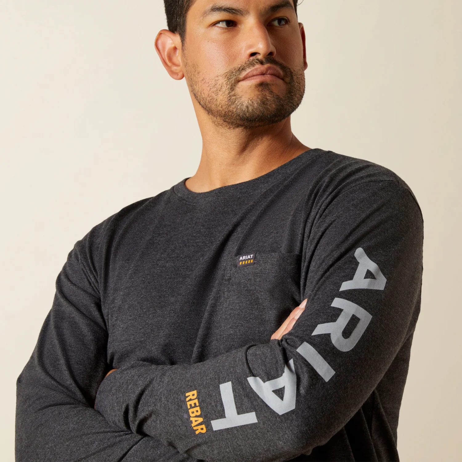 Ariat Men's Rebar Cotton Strong Chest Pocket Long Sleeve Logo T-Shirt - Image 2