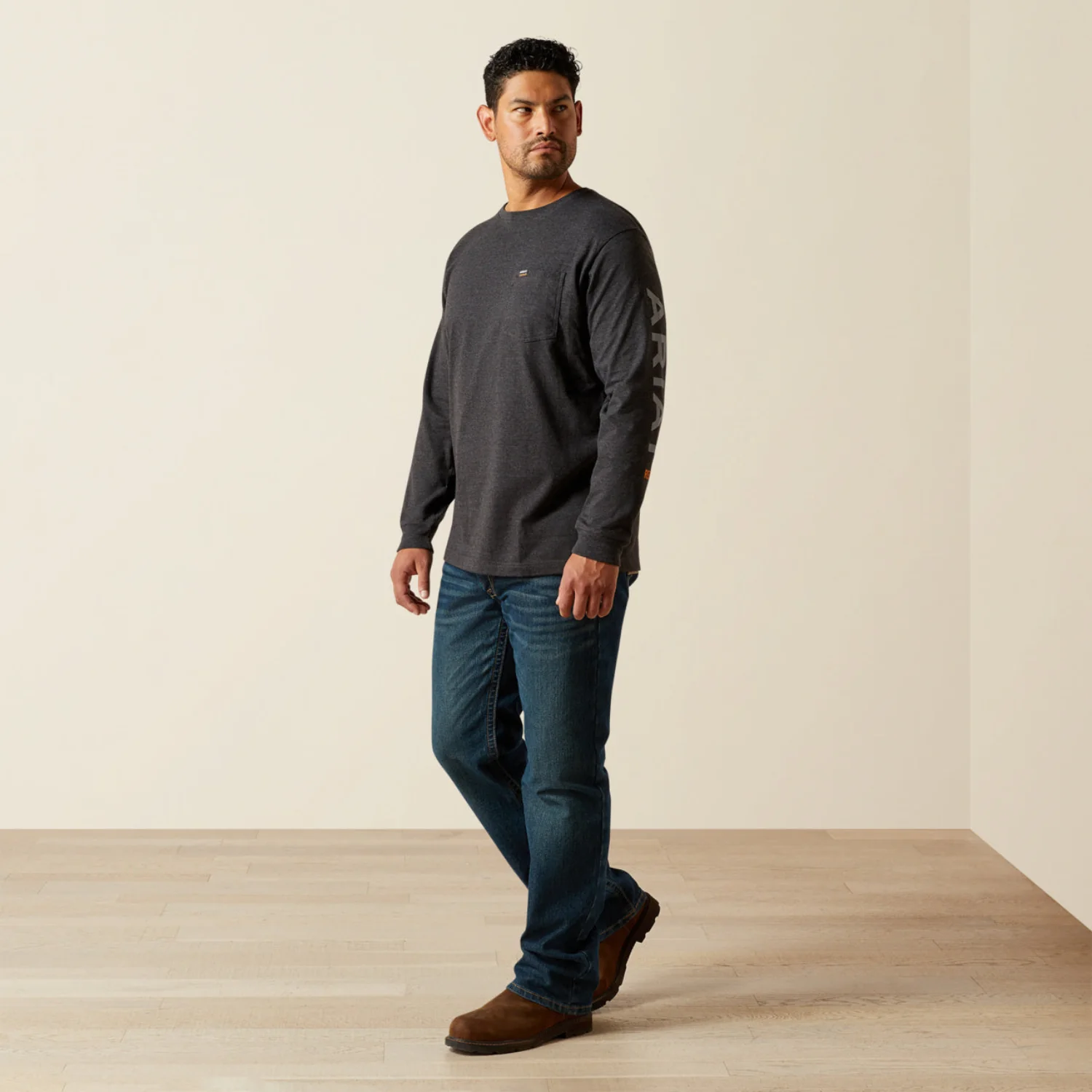Ariat Men's Rebar Cotton Strong Chest Pocket Long Sleeve Logo T-Shirt - Image 5