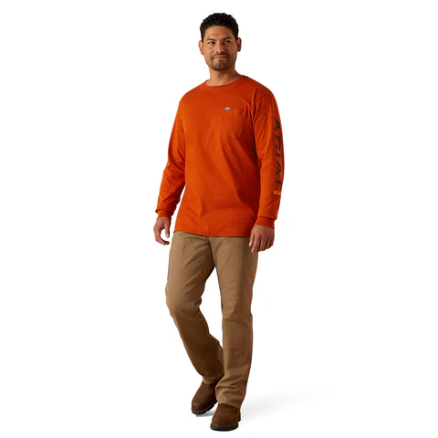 Ariat Men's Rebar CottonStrong Logo Long Sleeve T-Shirt - Image 4