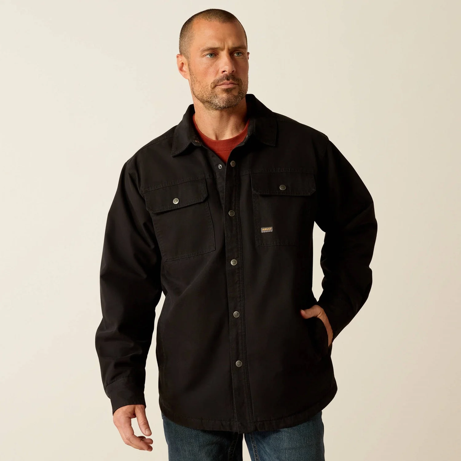 Ariat Men's Rebar Canvas Snap-Front Shirt Jacket_Black