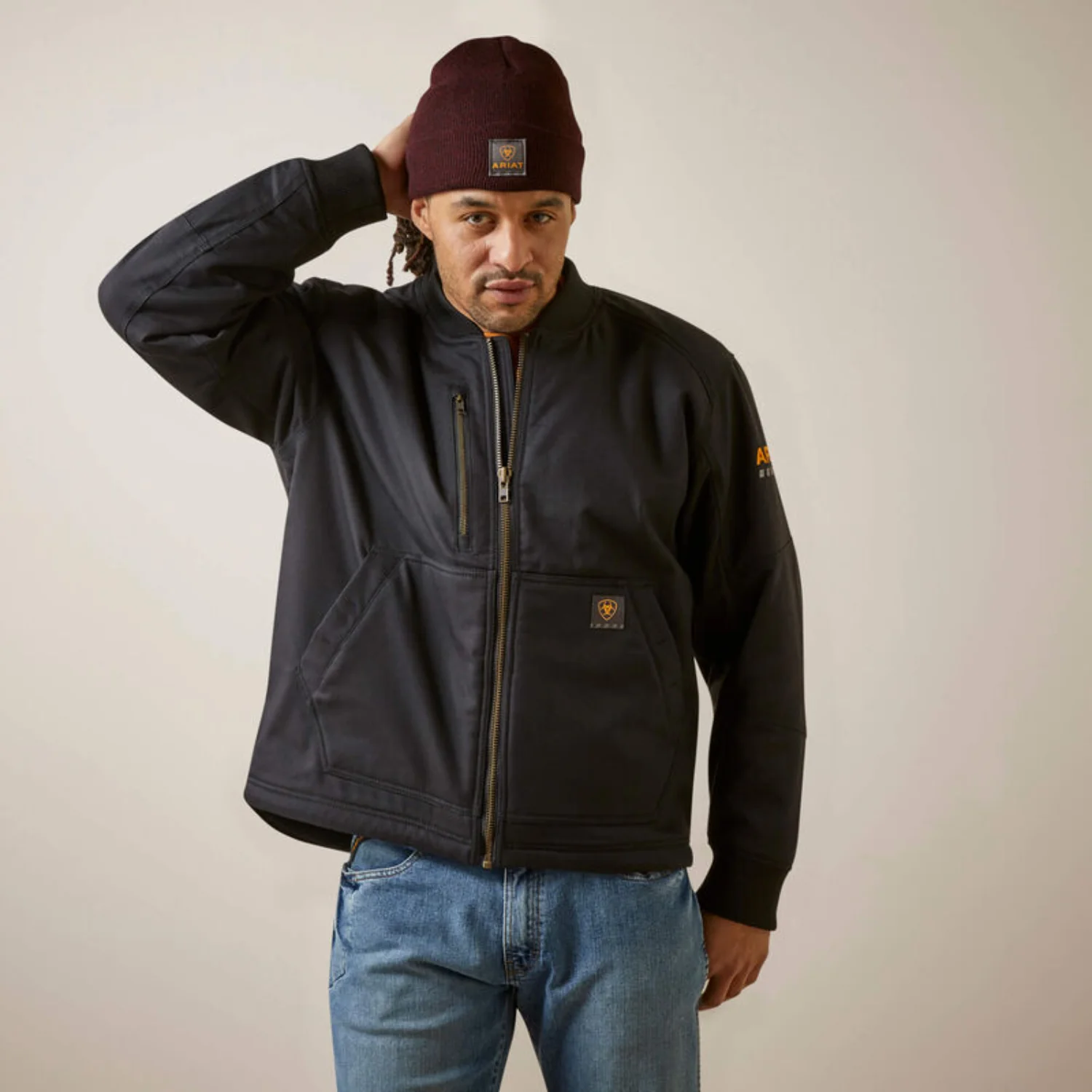 Ariat Men's Rebar Stretch Canvas Zip Bomber Jacket