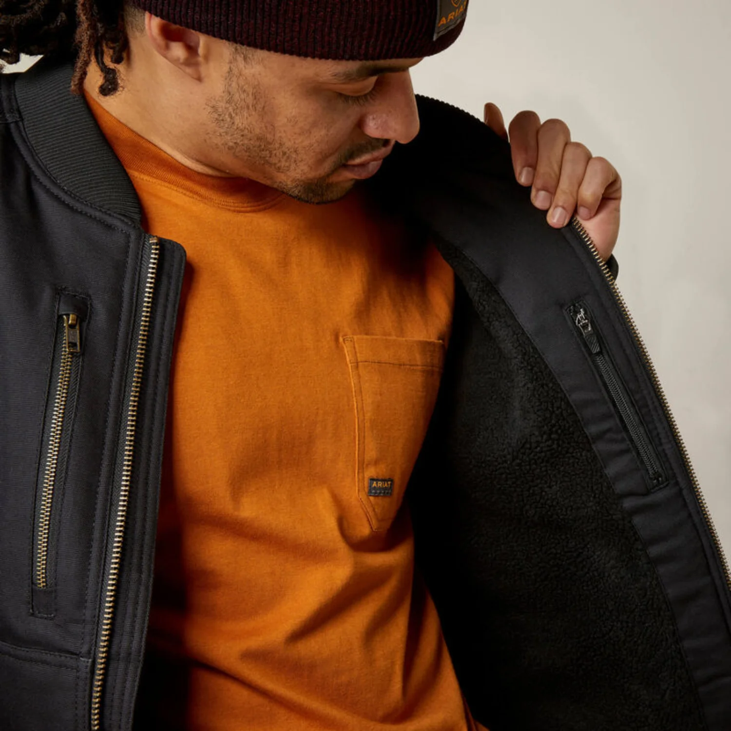 Ariat Men's Rebar Stretch Canvas Zip Bomber Jacket - Image 3