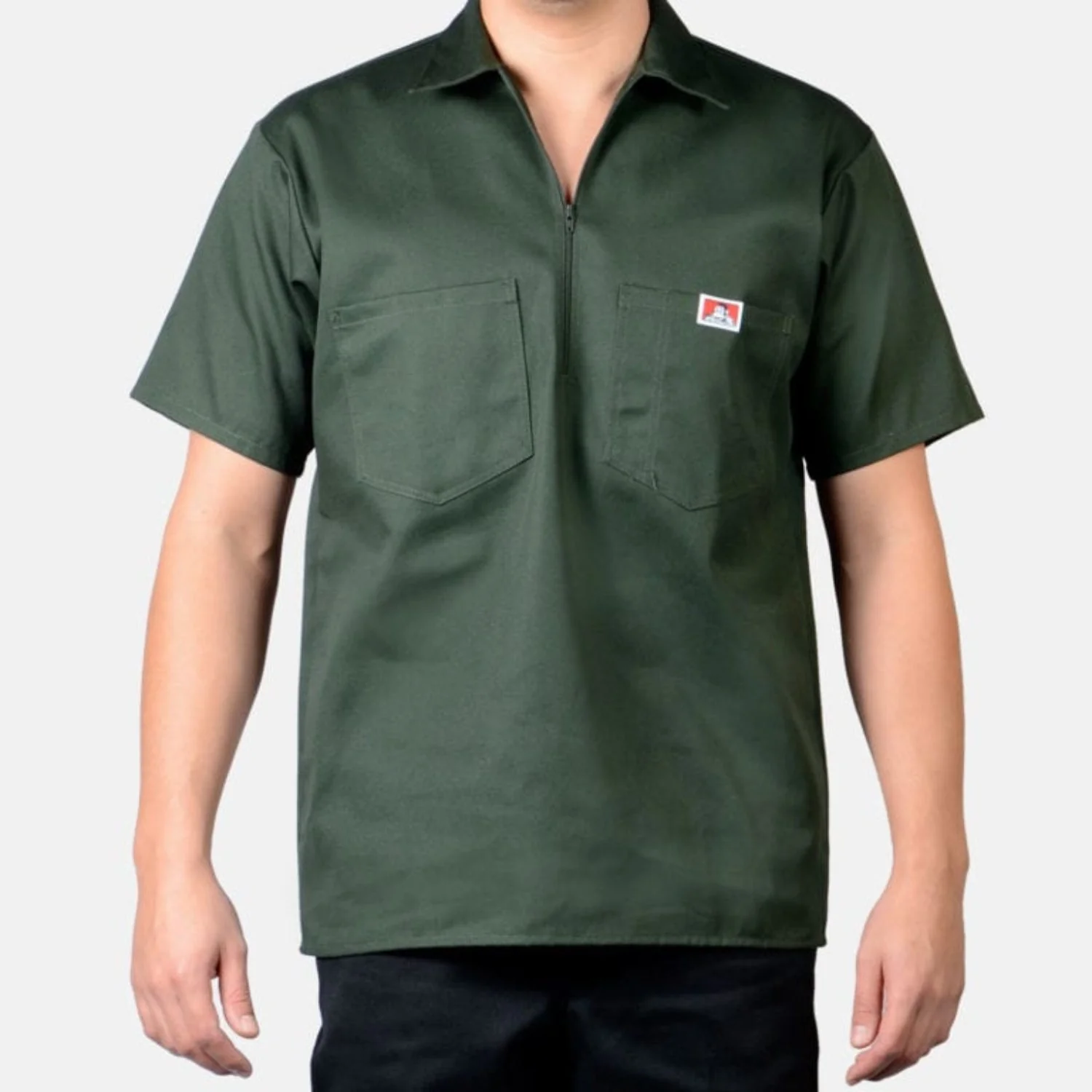 Ben Davis Men's 1/2 Zip Double Chest Pocket Short Sleeve Work Shirt