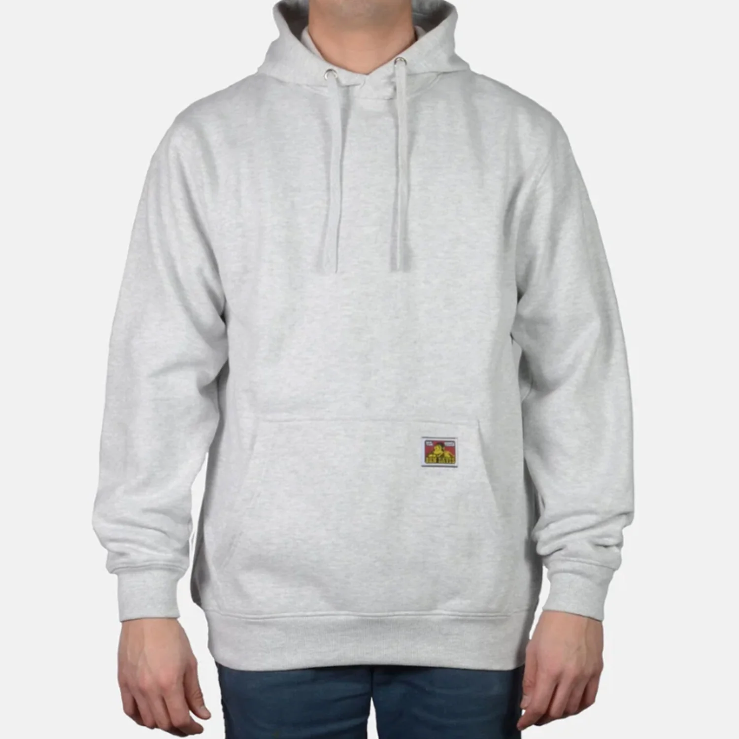 Ben Davis Men's Heavyweight Logo Patch Hooded Sweatshirt_Ash Grey