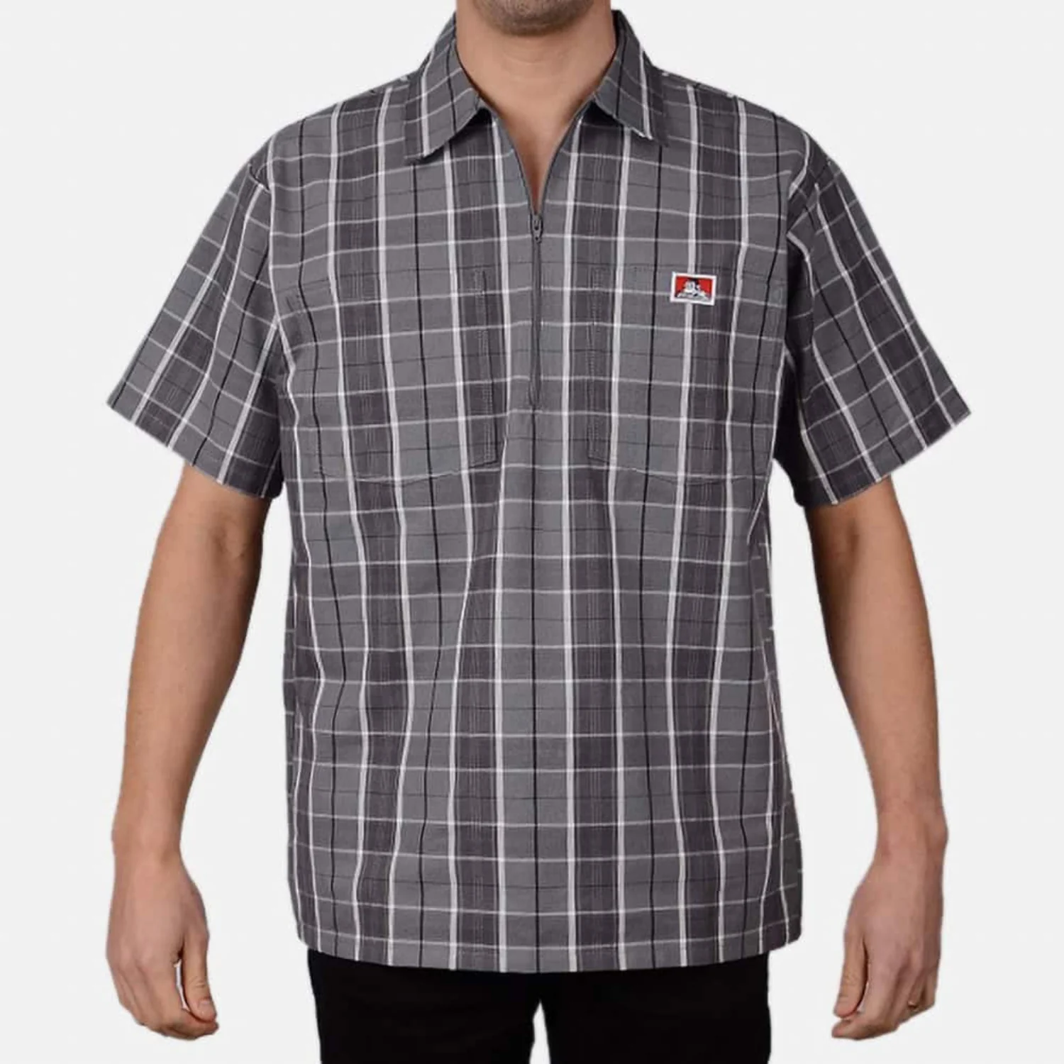 Ben Davis Men's Short Sleeve 1/2 Zip Plaid Work Shirt