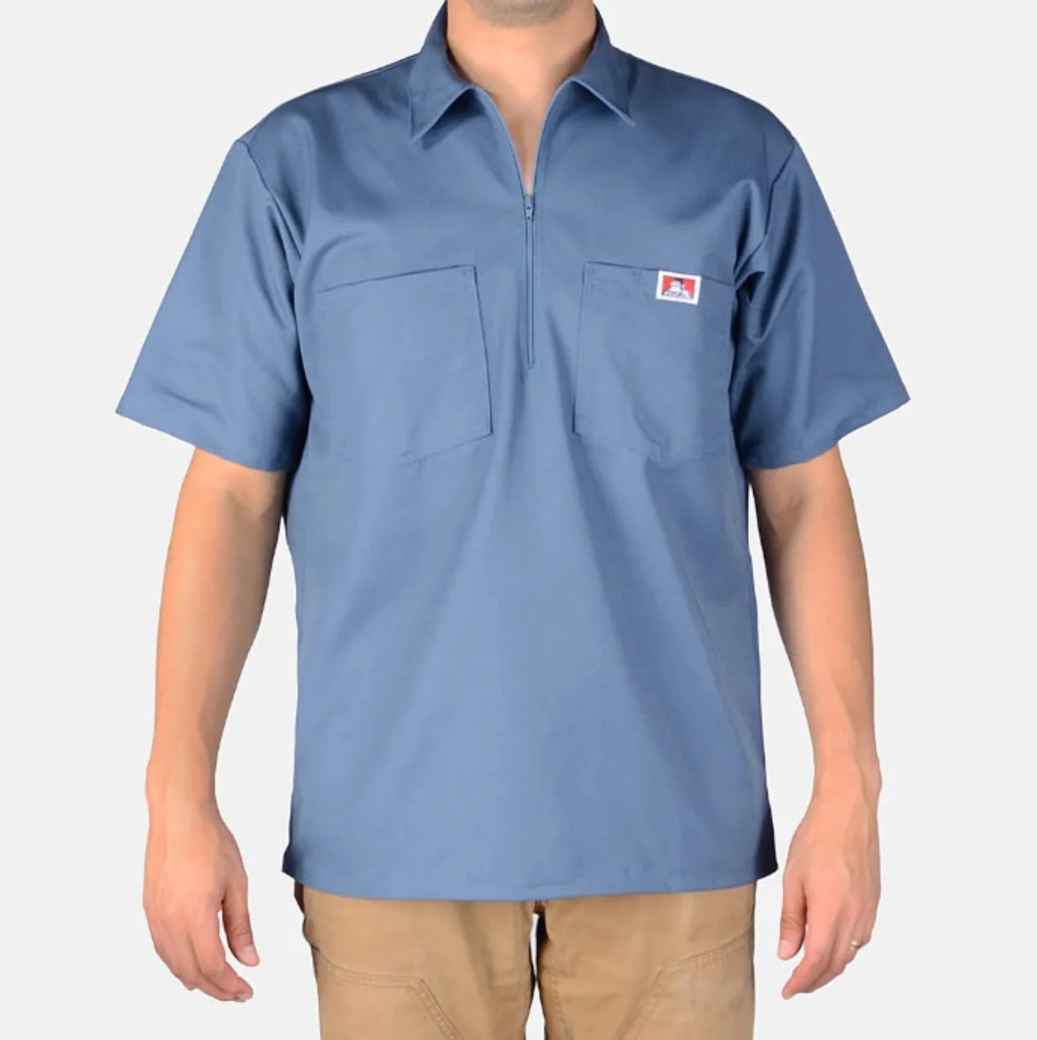 Ben Davis Men's Solid 1/2 Zip Short Sleeve Work Shirt