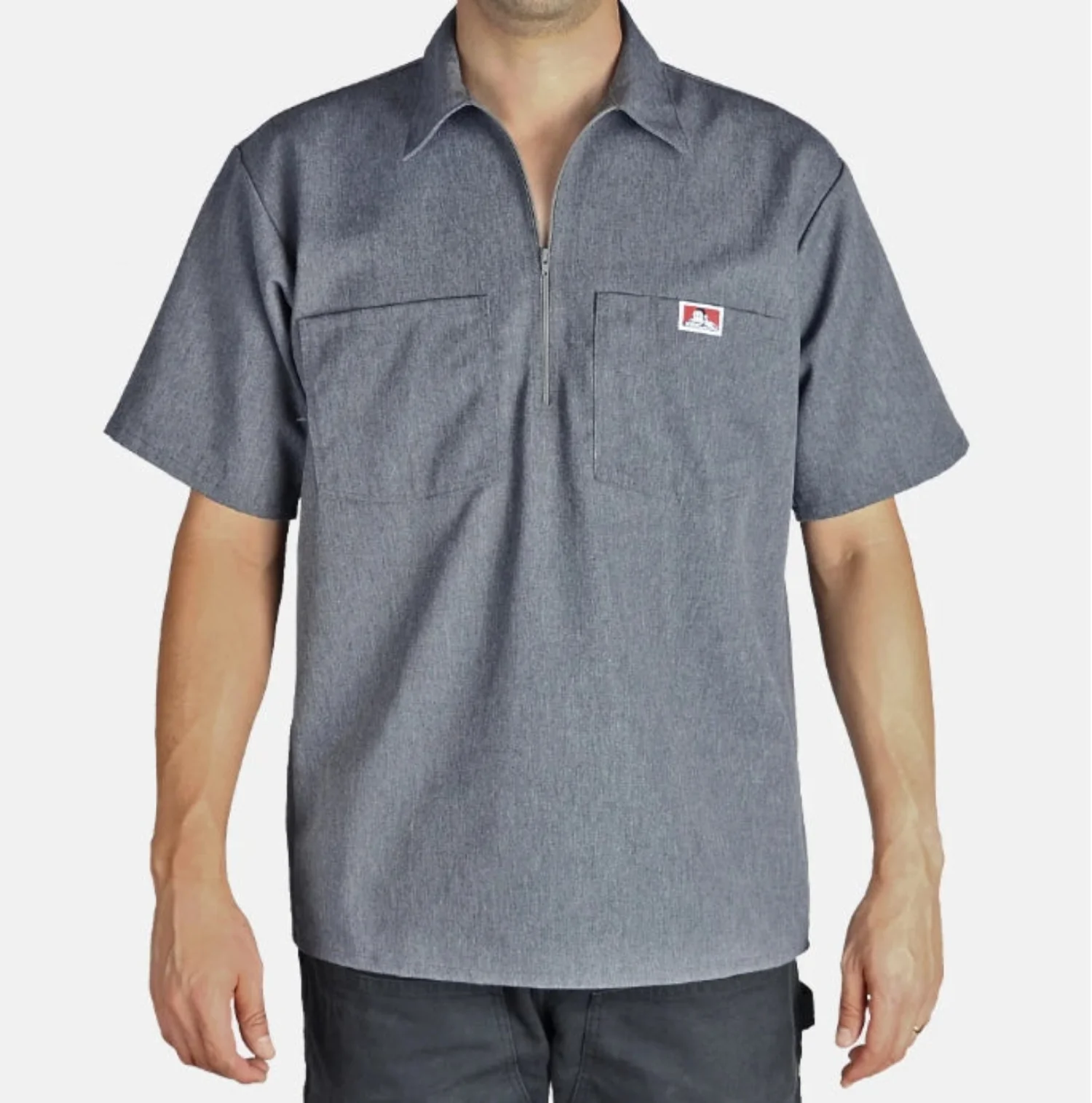 Ben Davis Men's Solid 1/2 Zip Short Sleeve Work Shirt