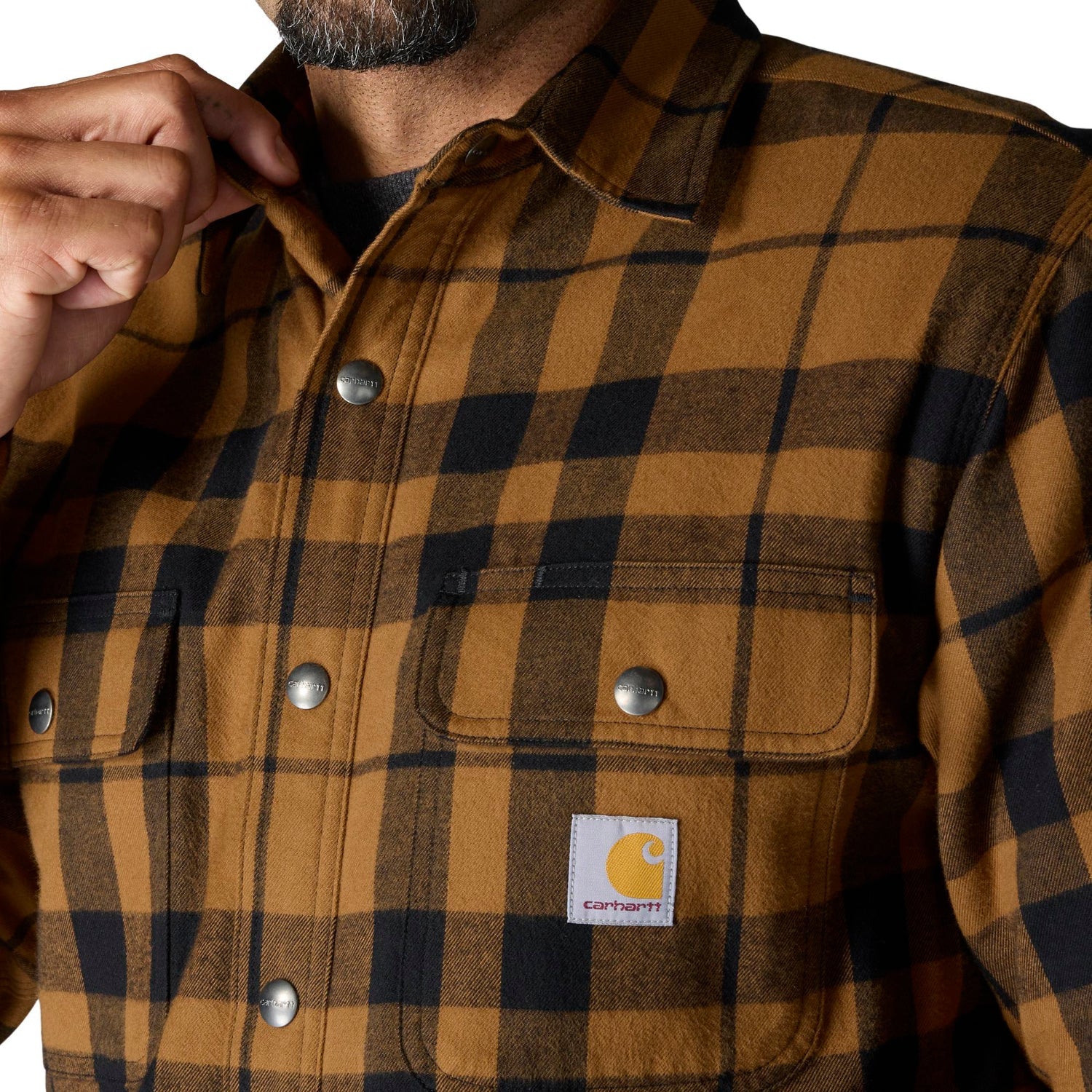 Carhartt Men's Relaxed Fit Sherpa-Lined Long Sleeve Flannel Shirt Jac - Image 11