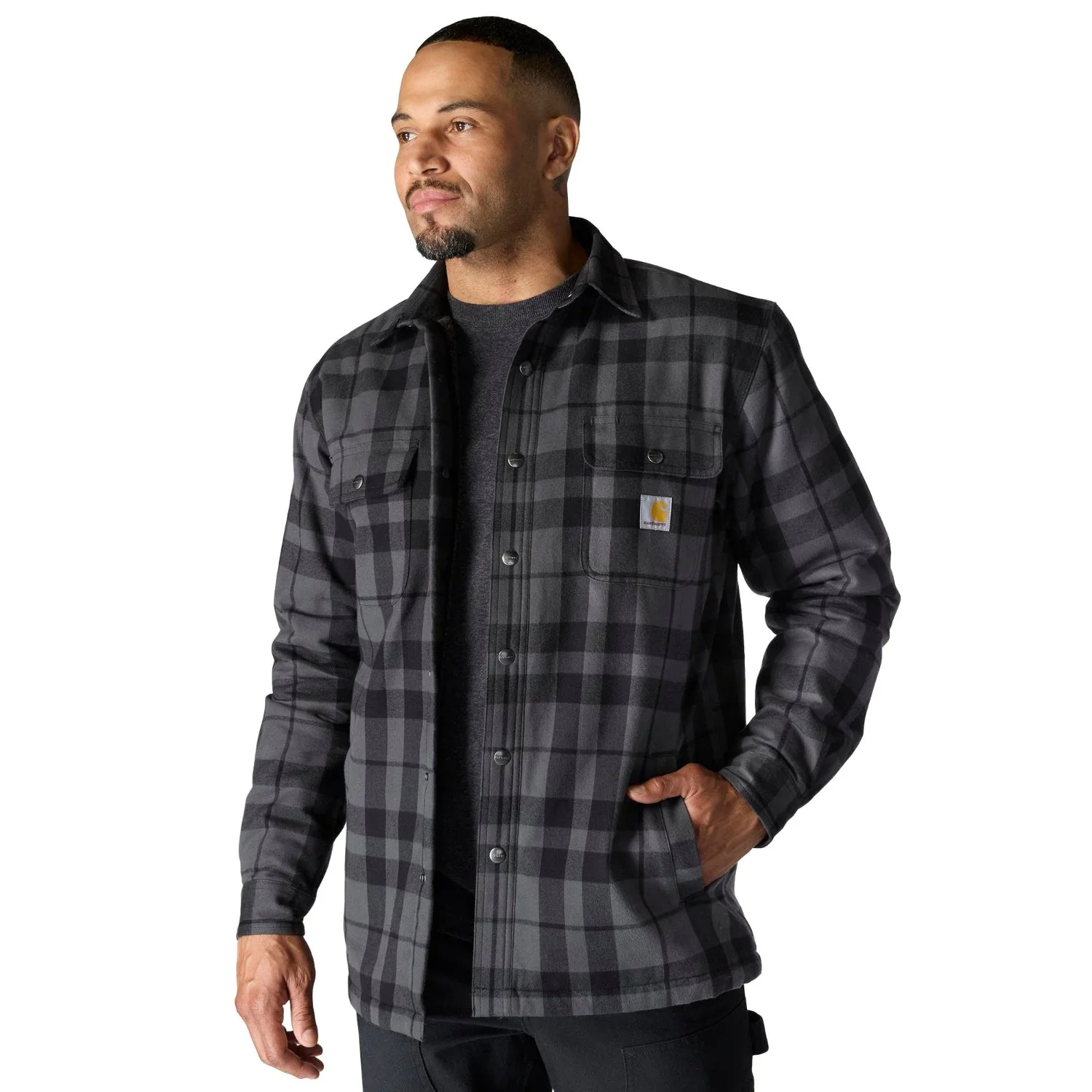 Carhartt Men's Relaxed Fit Sherpa-Lined Long Sleeve Flannel Shirt Jac - Image 2