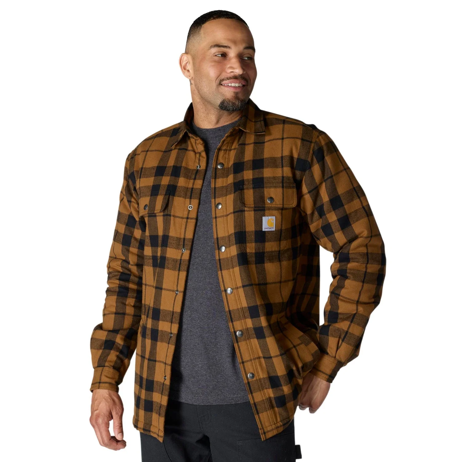 Carhartt Men's Relaxed Fit Sherpa-Lined Long Sleeve Flannel Shirt Jac - Image 8