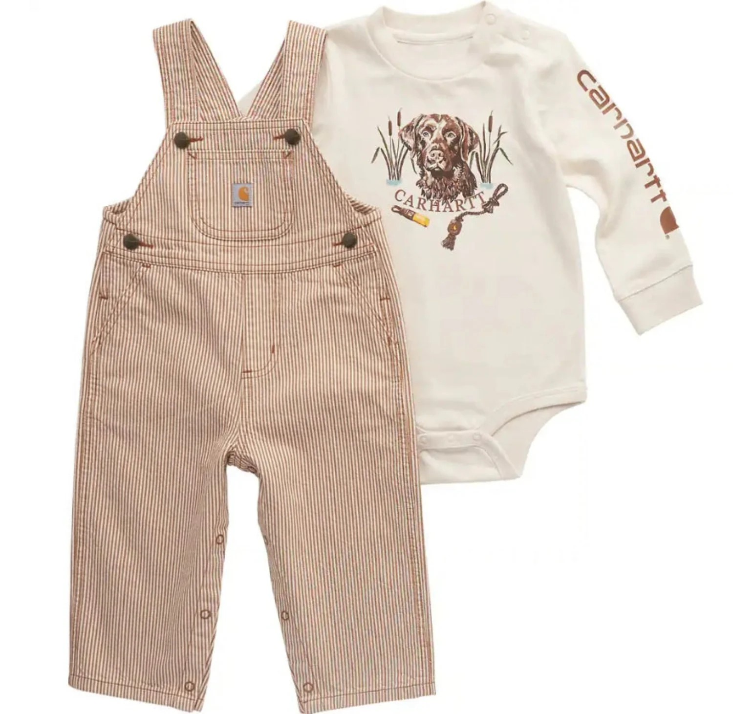 Carhartt Boys' Long Sleeve T-Shirt + Stripe Overall Set