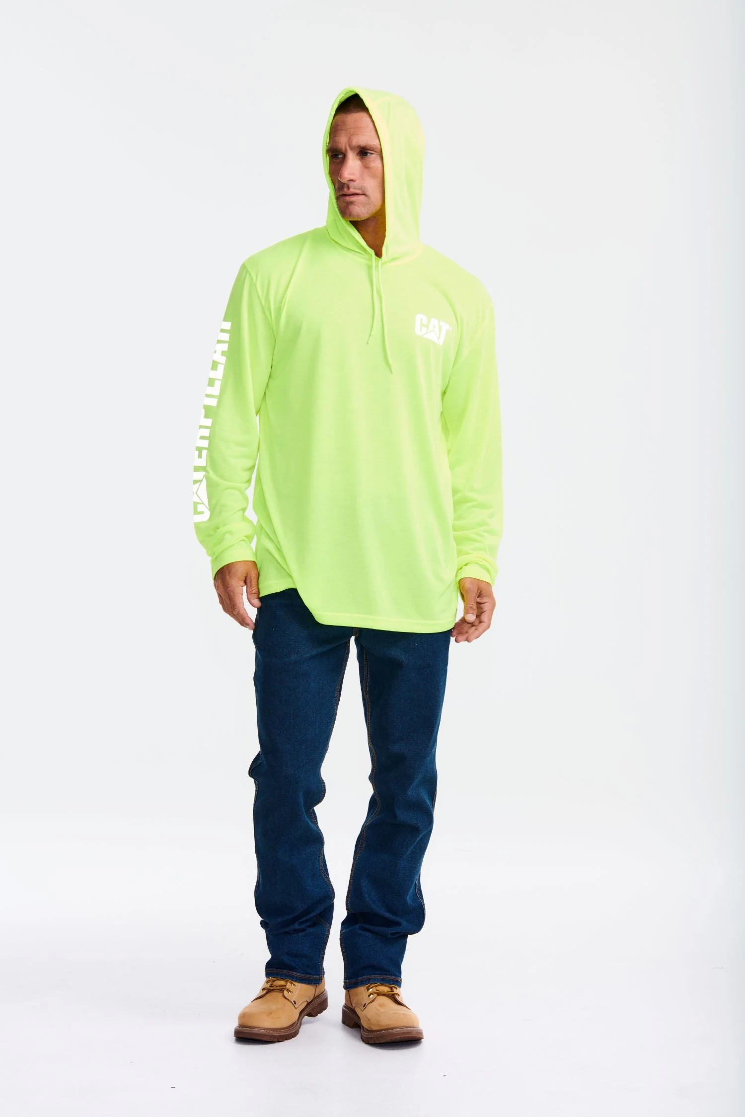 CAT Men's Hi-Vis UPF Hooded Long Sleeve T-Shirt