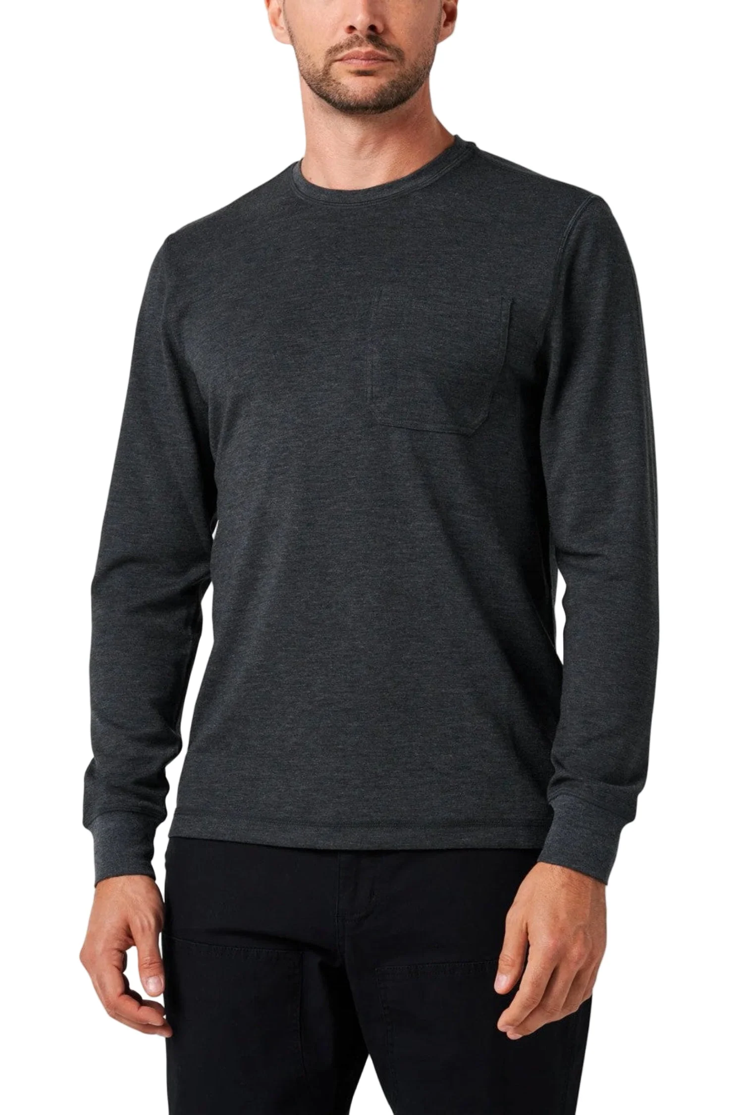 Lucky Brand Workwear Men's Performance Textured Knit Pocket Long Sleeve T-Shirt