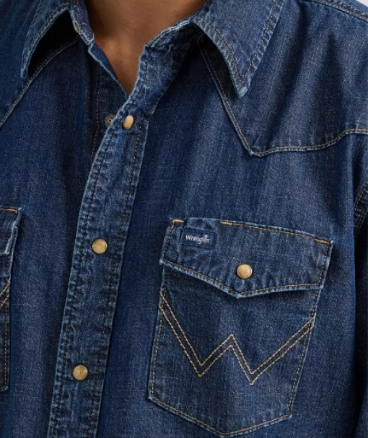 Wrangler Men's Denim Snap-Front Long Sleeve Work Shirt - Image 3